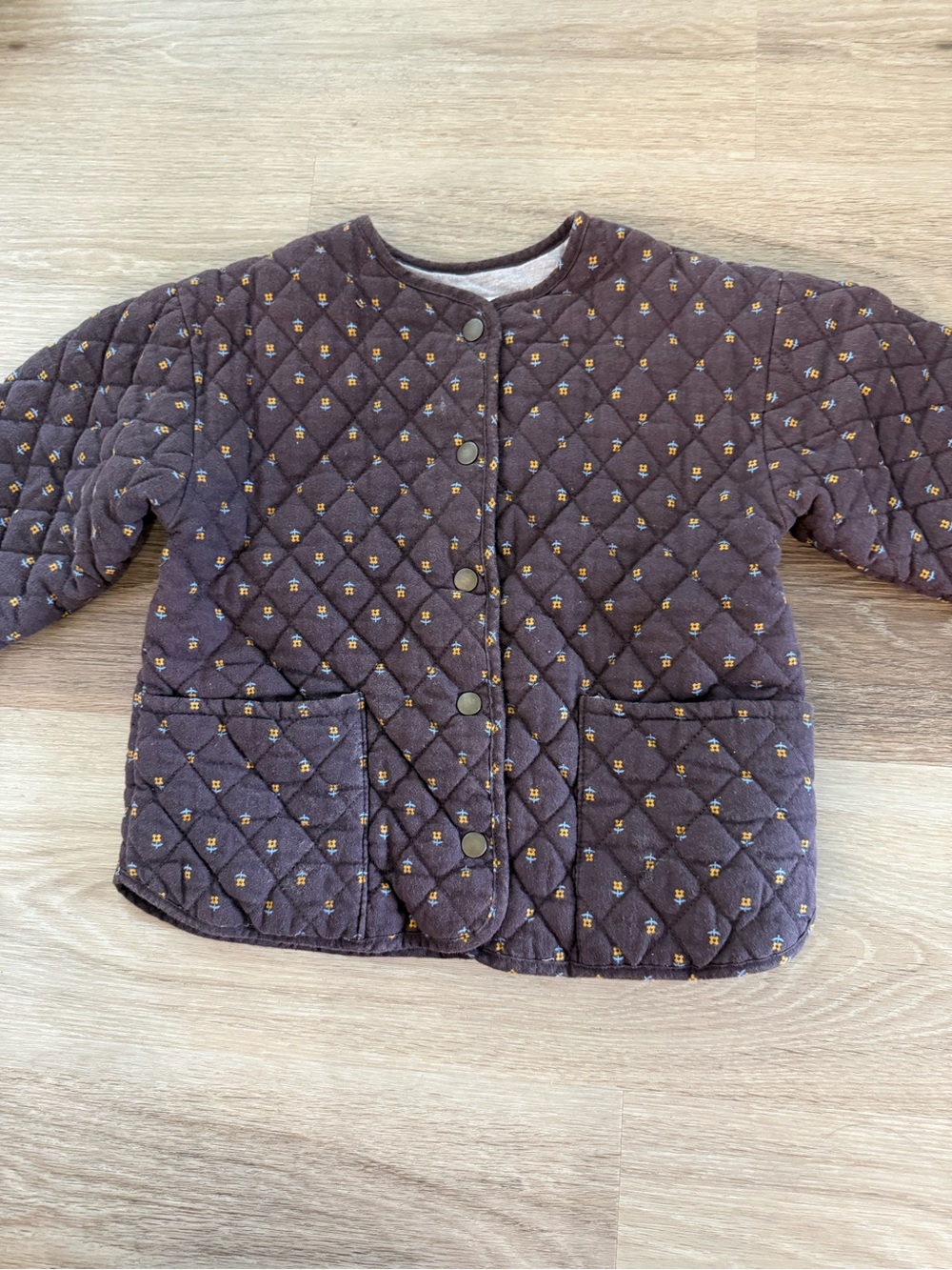 Zara Quilted Puffer Jacket in Dark Brown with Tiny Yellow Accent 3-4 y